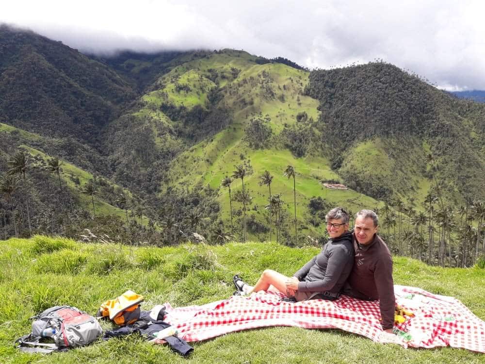 Tourists picknicking during mountain bike tour