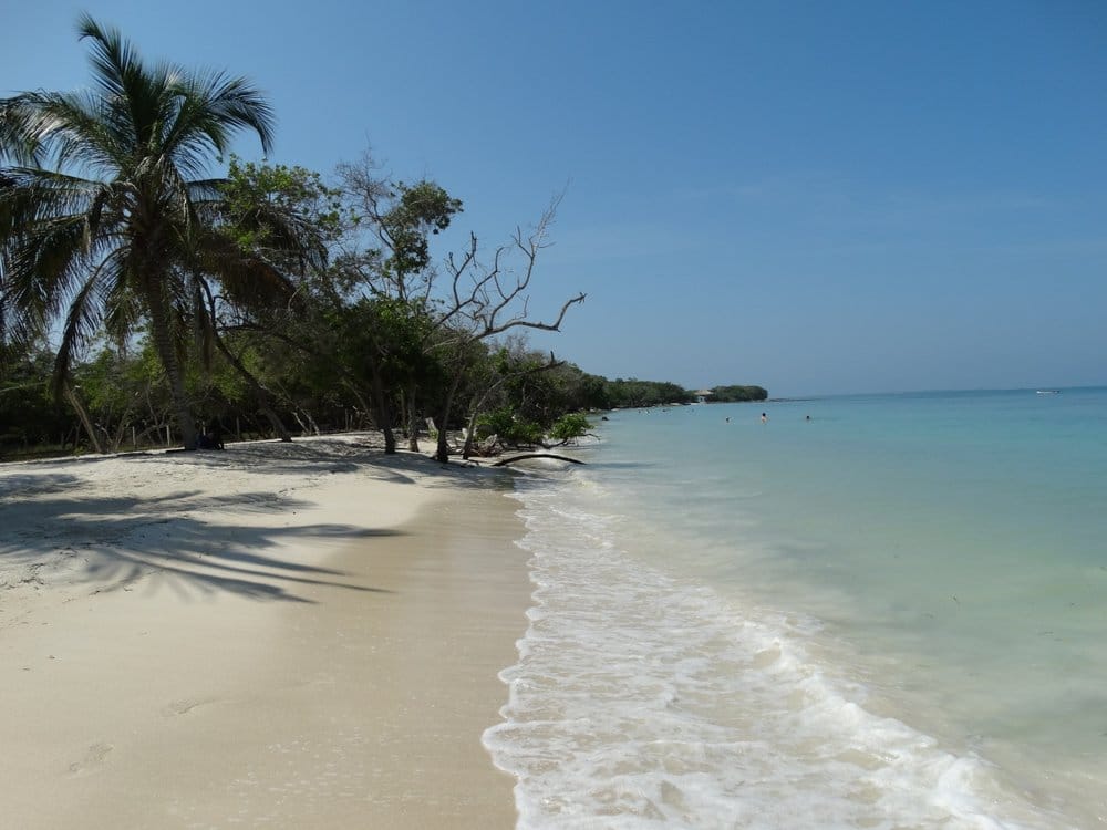 White sand beach with palms on Rosario Islands