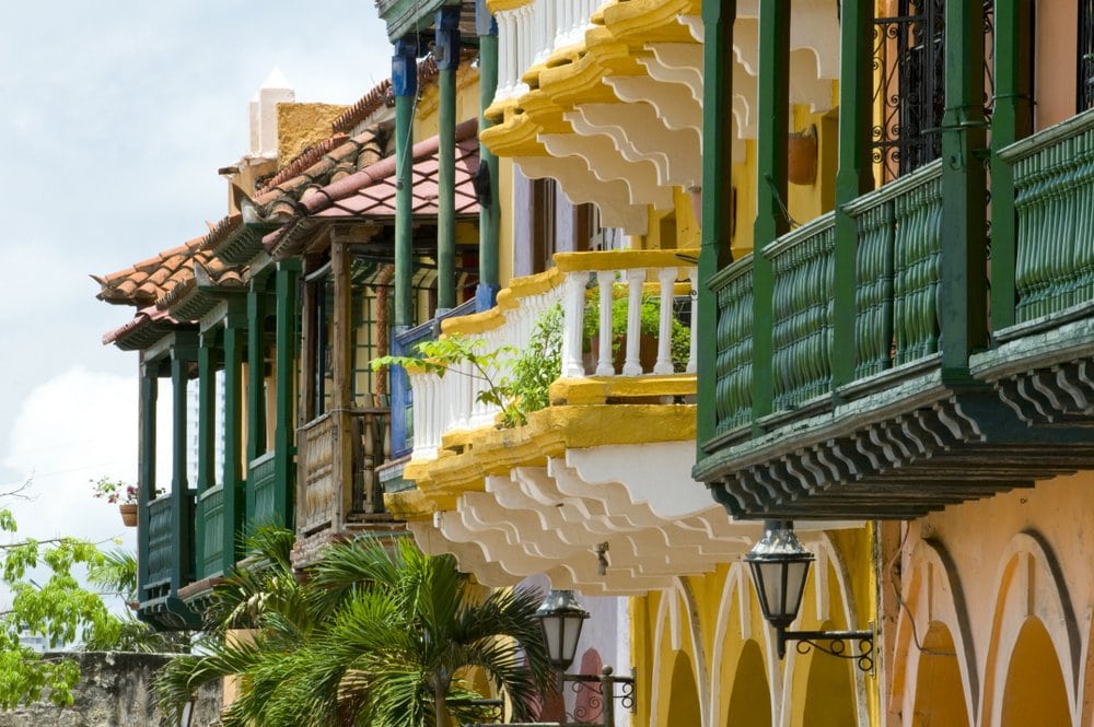Gorgeous colorful balconies in the old town of Cartagena