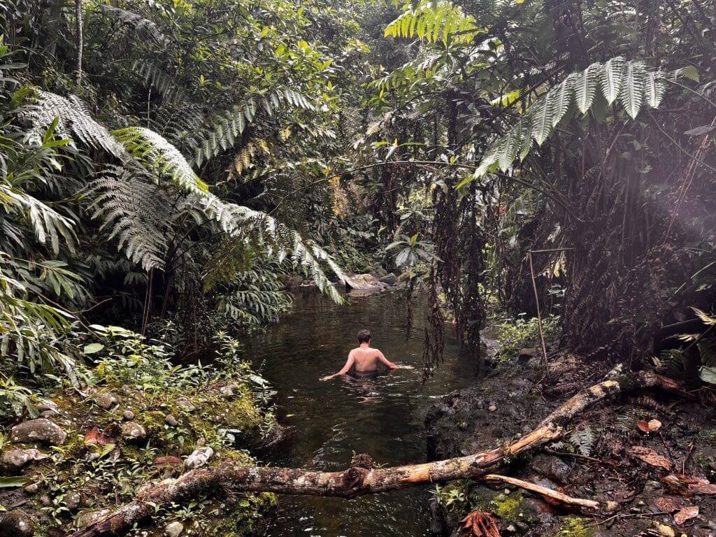 swimming river nature surrounded Reverie Lodge Coffee region Colombia